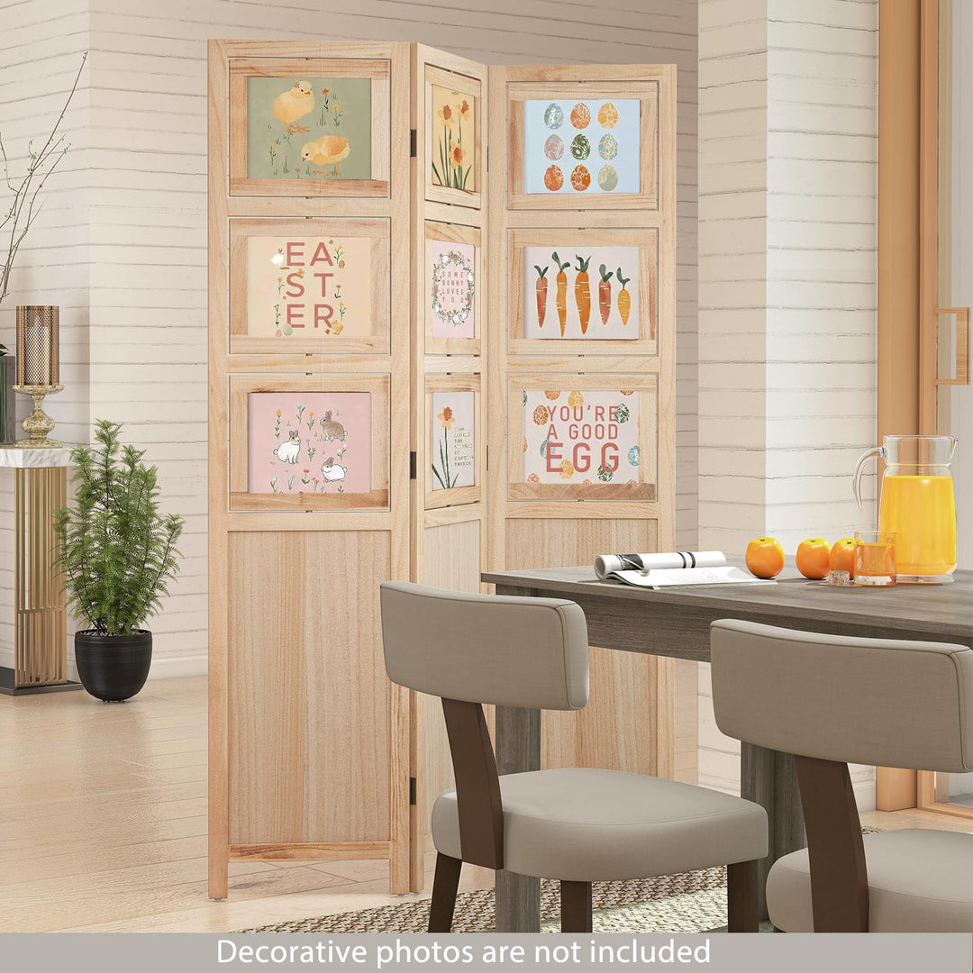 Giantex 3 Panel Room Divider with 9 Rotating Picture Frames