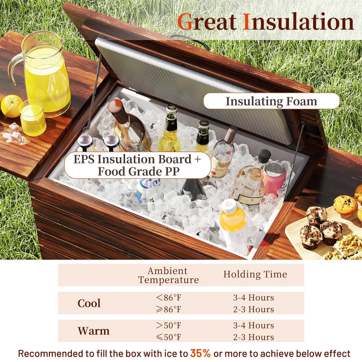 Giantex 54QT Wooden Patio Cooler Cart with Wheels