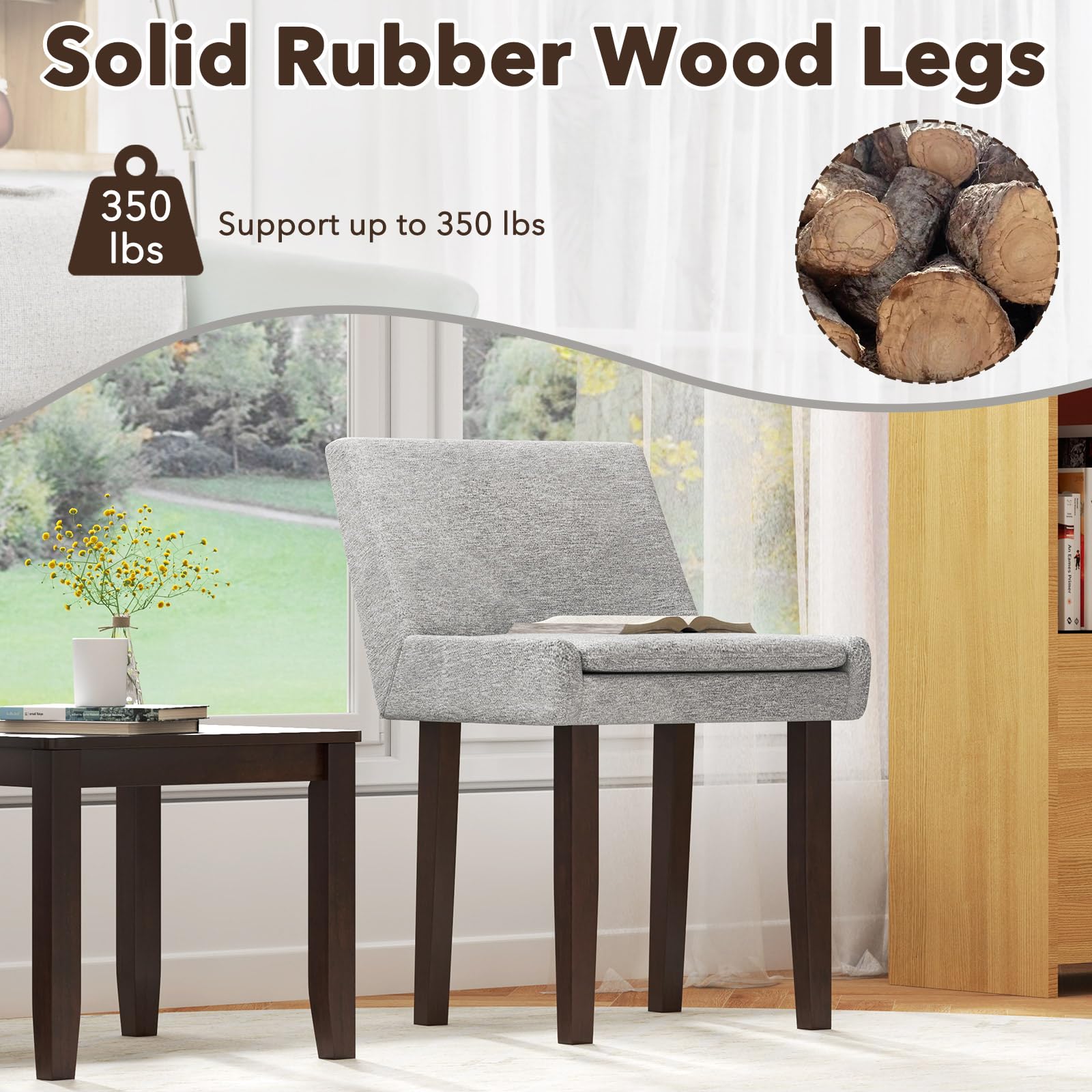 Modern Upholstered Armless Chair with Square Wood End Table