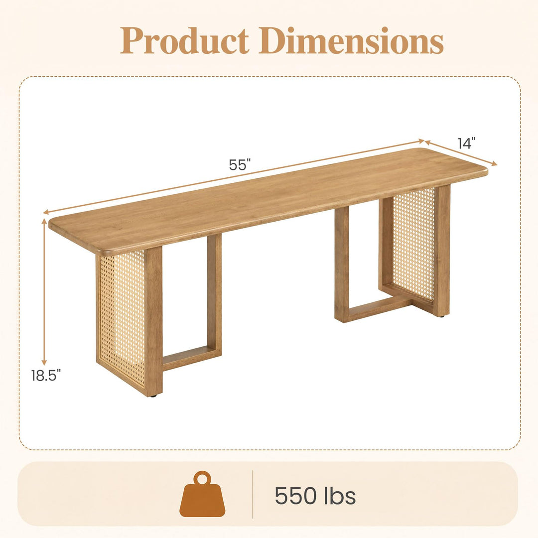 GIANTEX 55" Rattan Dining Bench with Rubber Wood Frame (1/2)