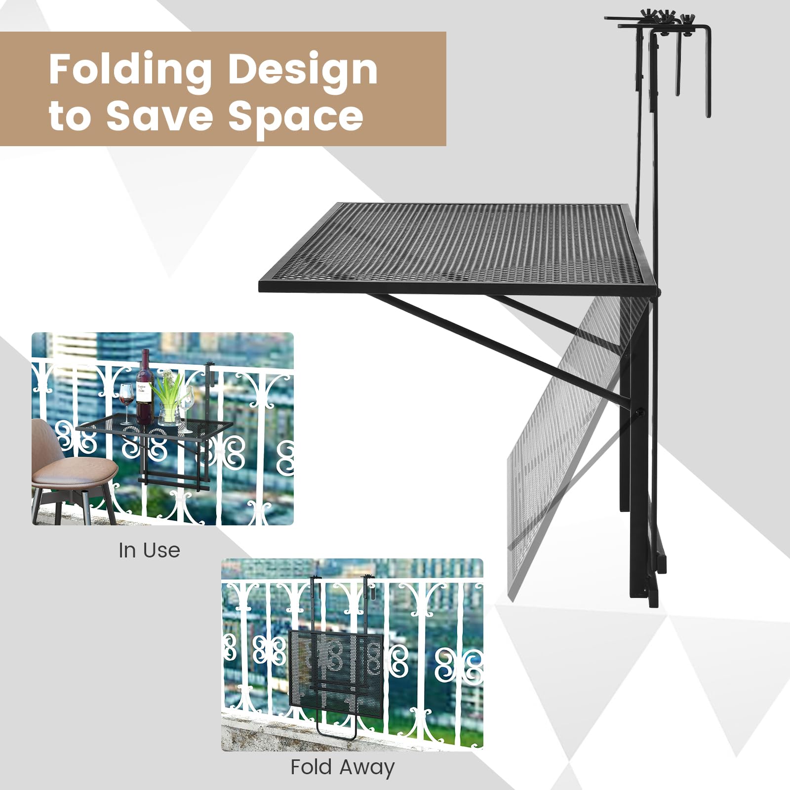 Giantex Outdoor Folding Hanging Table - Balcony Railing Table
