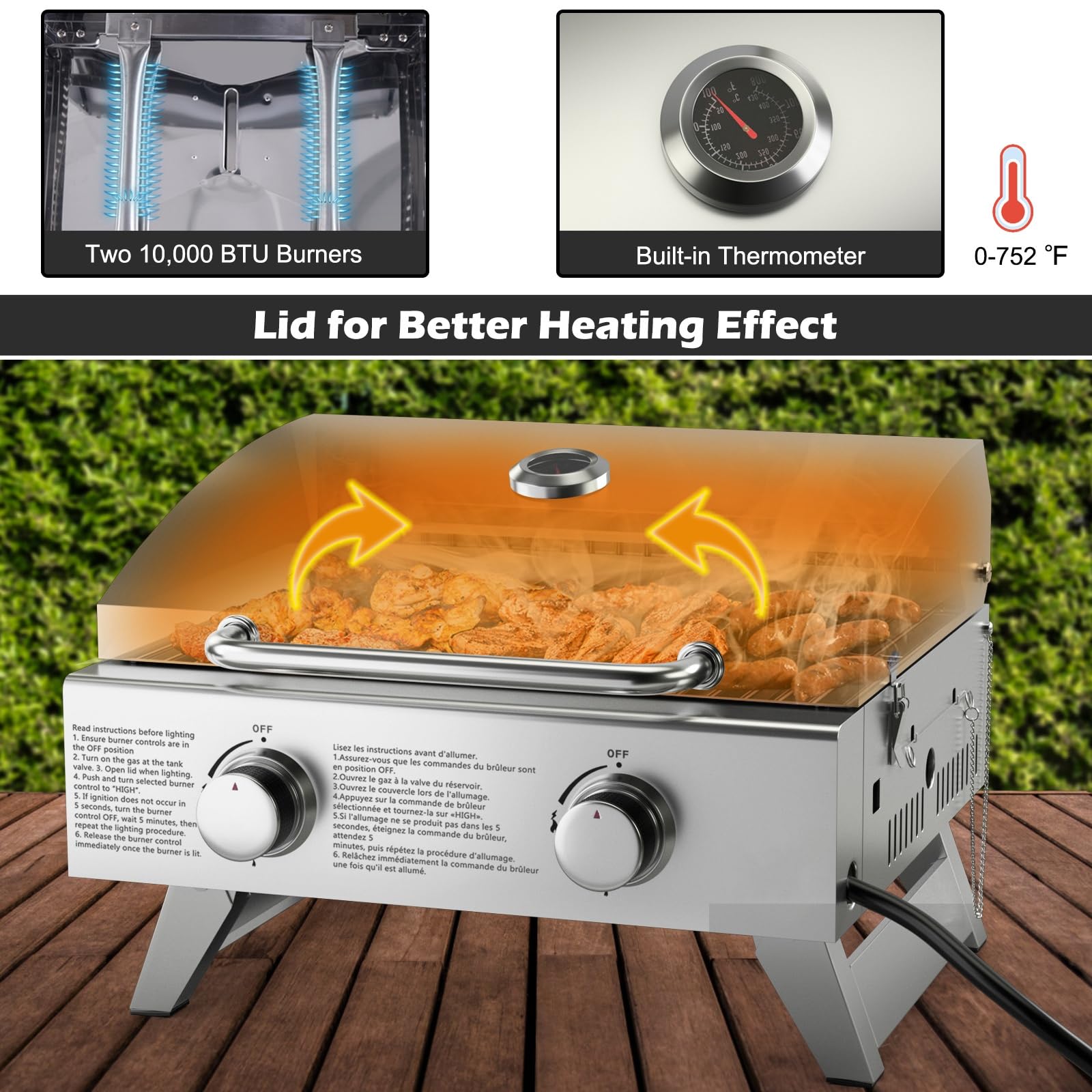 Giantex Portable Gas Grill - Tabletop Propane Grill with 2 Burners, 20,000 BTU total, Built-in Thermometer