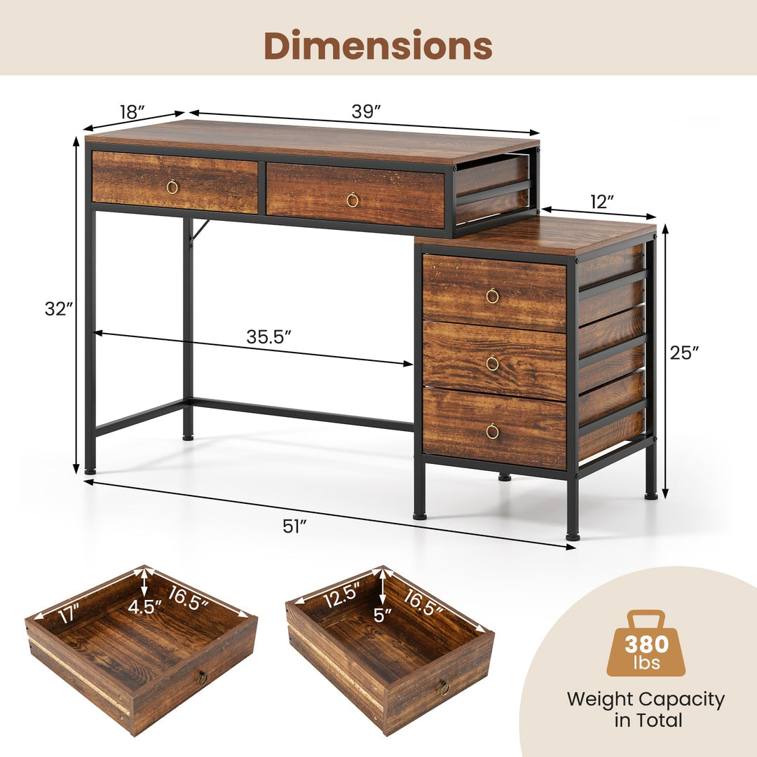 Giantex 51" Home Office Computer Desk w/ 5 Drawers