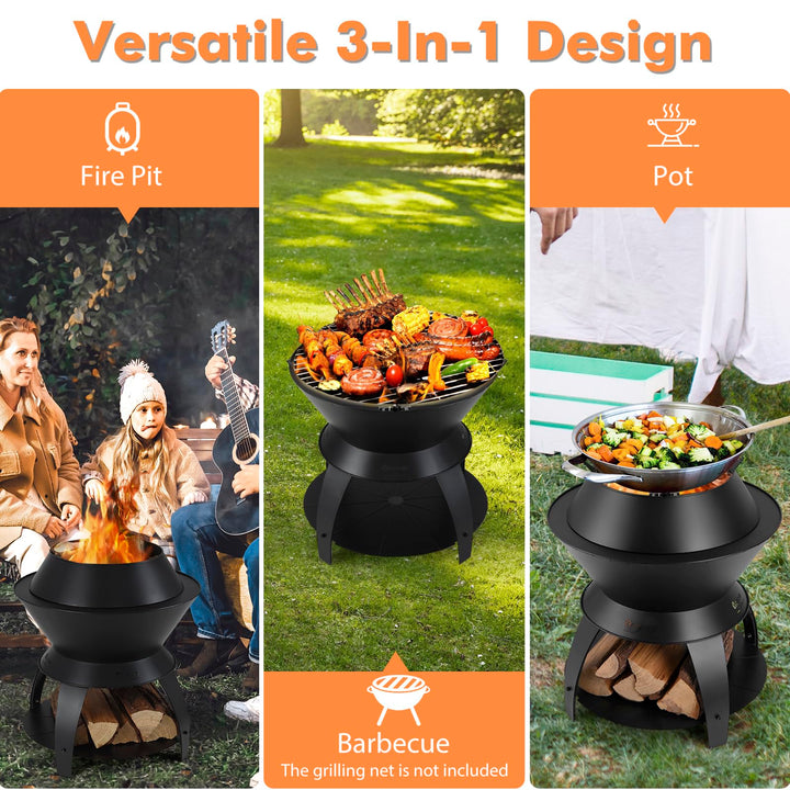 Giantex 3-in-1 Smokeless Fire Pit, 20" Wood Burning Firepit w/Removable Wok Ring & Ash Pan