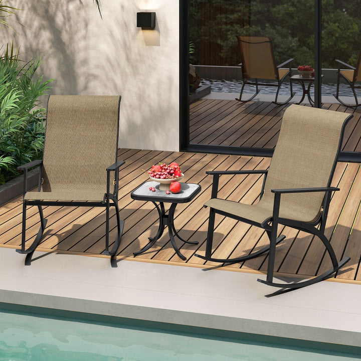 Giantex 3 Piece Rocking Bistro Set with 2 Rocking Chairs & Coffee Table