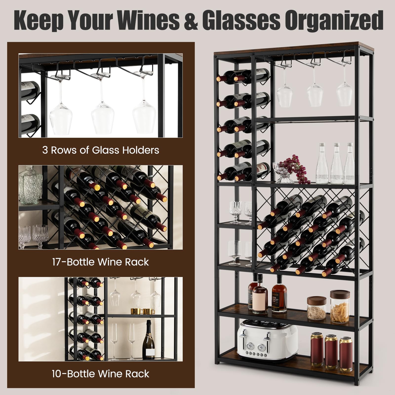 Giantex 27-Bottle Wine Rack Freestanding Floor, Industrial Metal Wine Storage Rack
