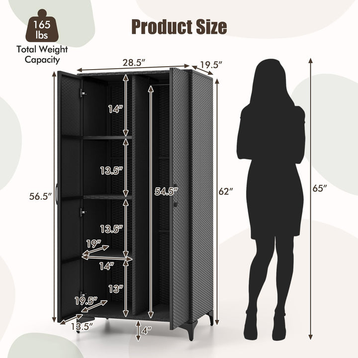 Giantex Wicker Storage Cabinet, 62” Tall Pantry Cabinet with 2 Doors, Hanging Rod, 4 Storage Cubes
