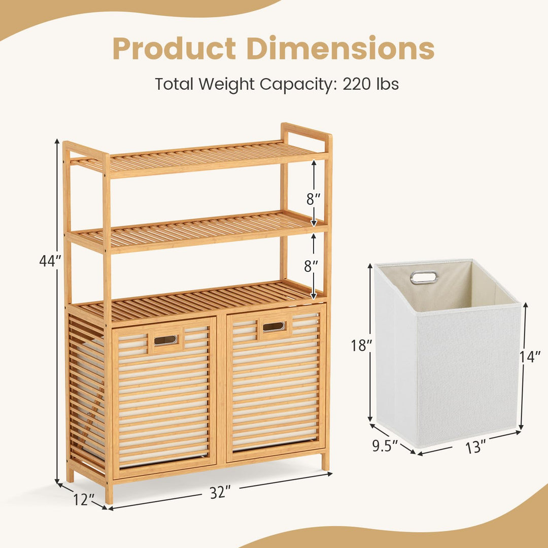 Giantex Double Tilt Out 14 Gal Bamboo Laundry Hamper with 3-Tier Storage Shelf
