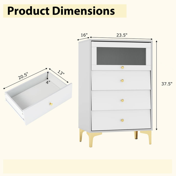 Giantex 3 Drawer Dresser, Modern Storage Cabinet w/Flip Up Fluted Glass Door & Pull-Out Drawers