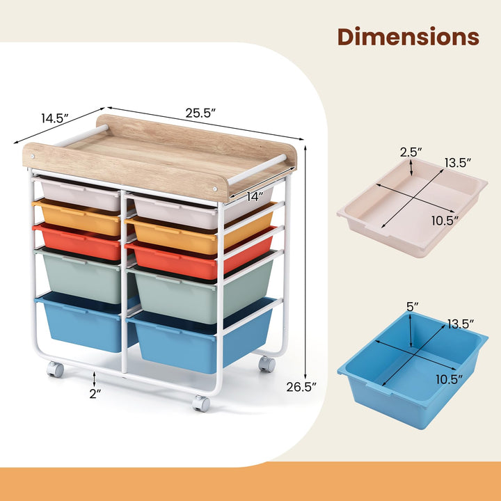 Giantex Rolling Storage Cart with 10 Drawers, Utility Cart