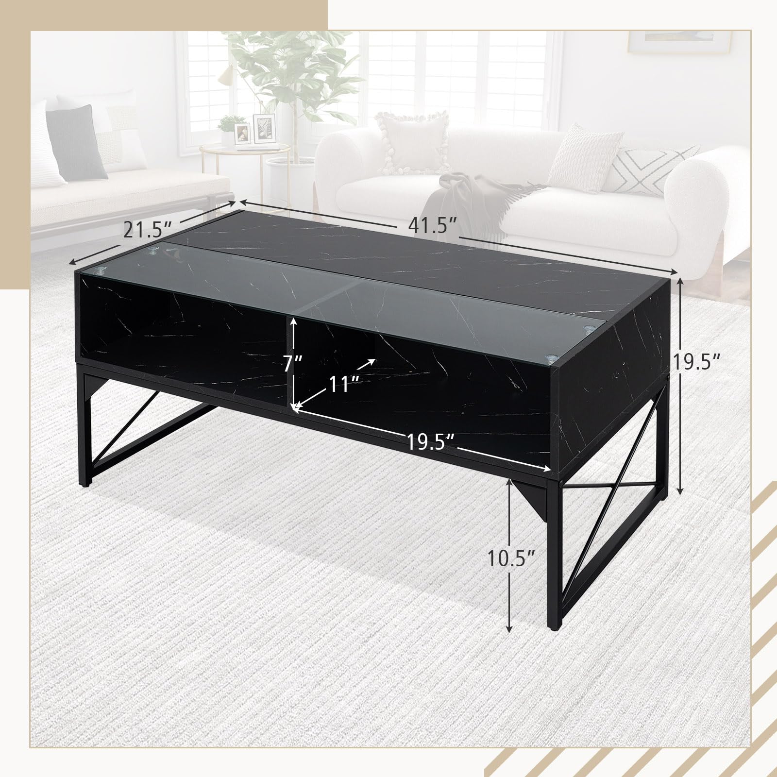 Giantex LED Coffee Table, High Gloss Coffee Tables with 4 Storage Cubes