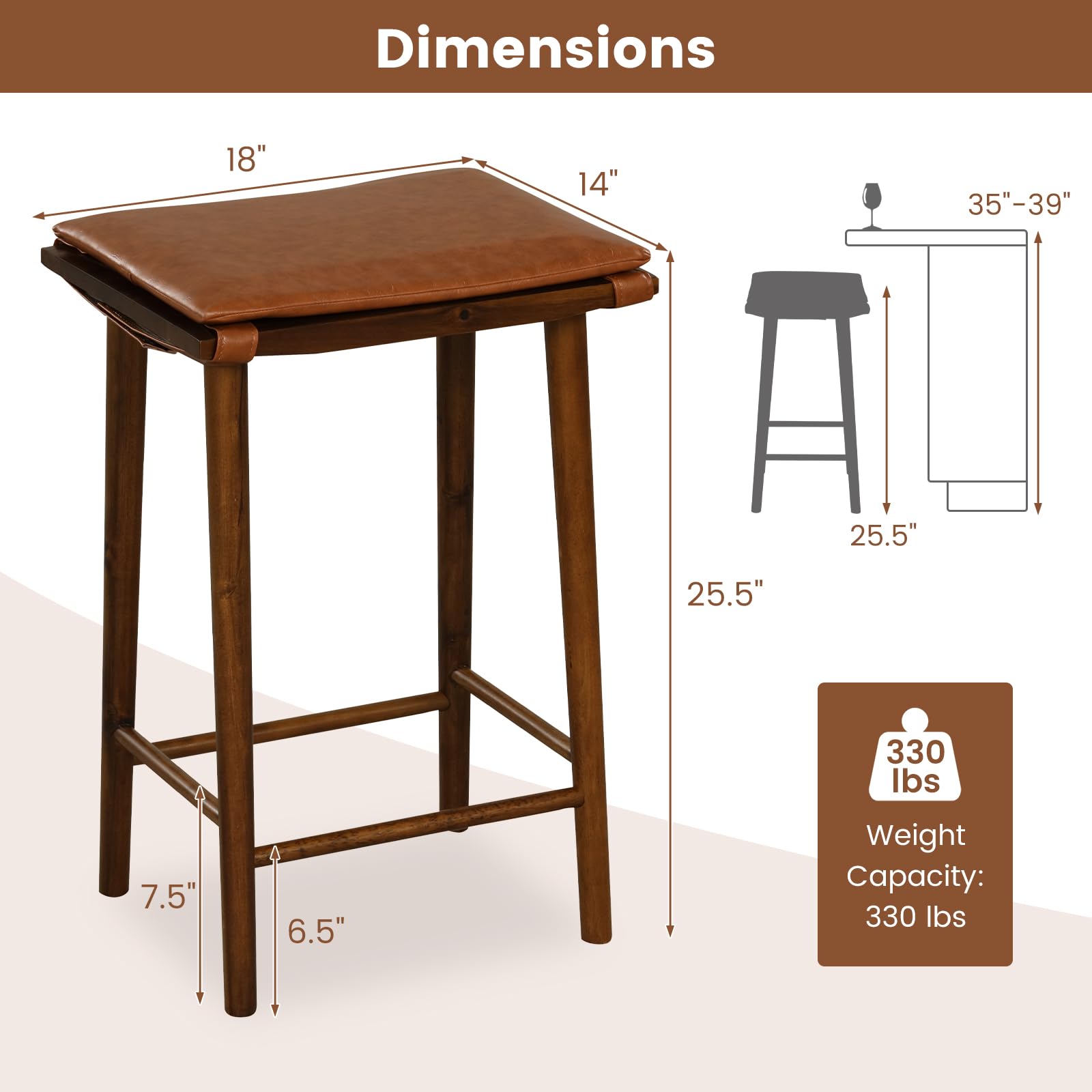 Giantex Bar Stools Set of 4, Wooden Backless Barstools for Kitchen Island