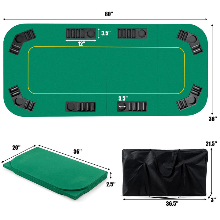 Foldable Poker Table Top 8 Player | 79"x 36"Large Professional Four Fold Poker Topper Rectangle Cover Mat