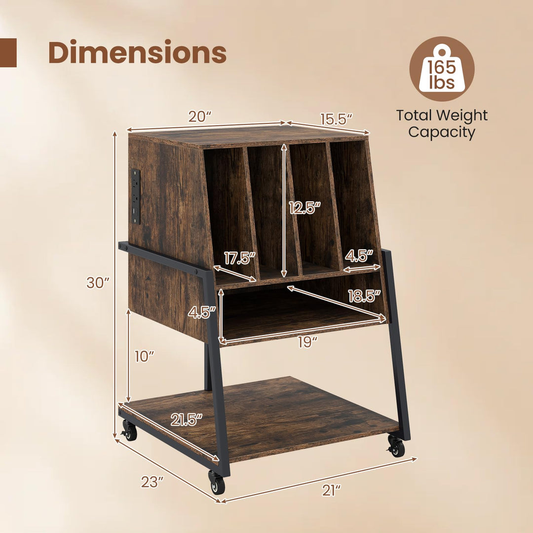Giantex Record Player Stand on Wheels | 3-Tier Turntable Stand with Charging Station