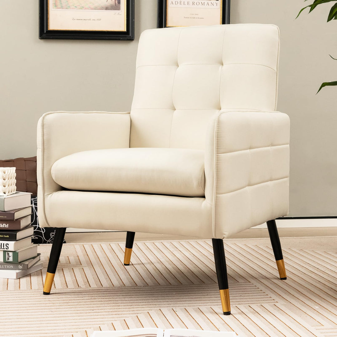 Giantex Modern Mid-Century Accent Chair - Upholstered Armchair with Tufted Back, Metal Legs