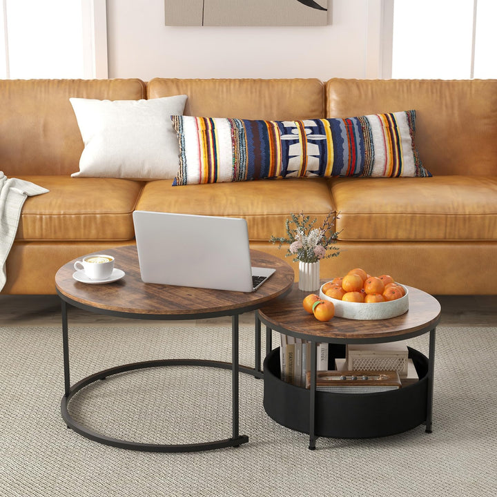 Giantex 31.5" Round Coffee Table with Removable Fabric Basket &amp; Metal Frame