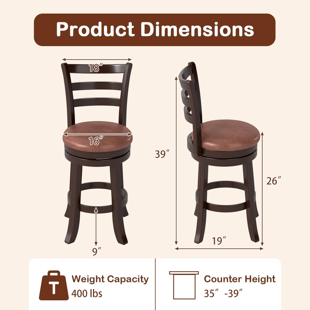 Giantex 26" Counter Height Swivel Barstools Set of 2/4 with Faux Leather Seat and Wrap-around Footrest