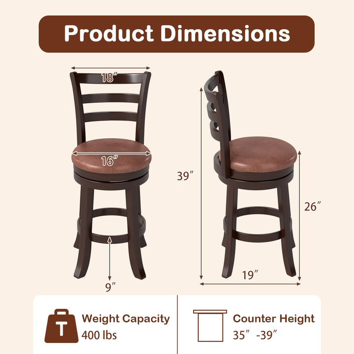 Giantex 26" Counter Height Swivel Barstools Set of 2/4 with Faux Leather Seat and Wrap-around Footrest