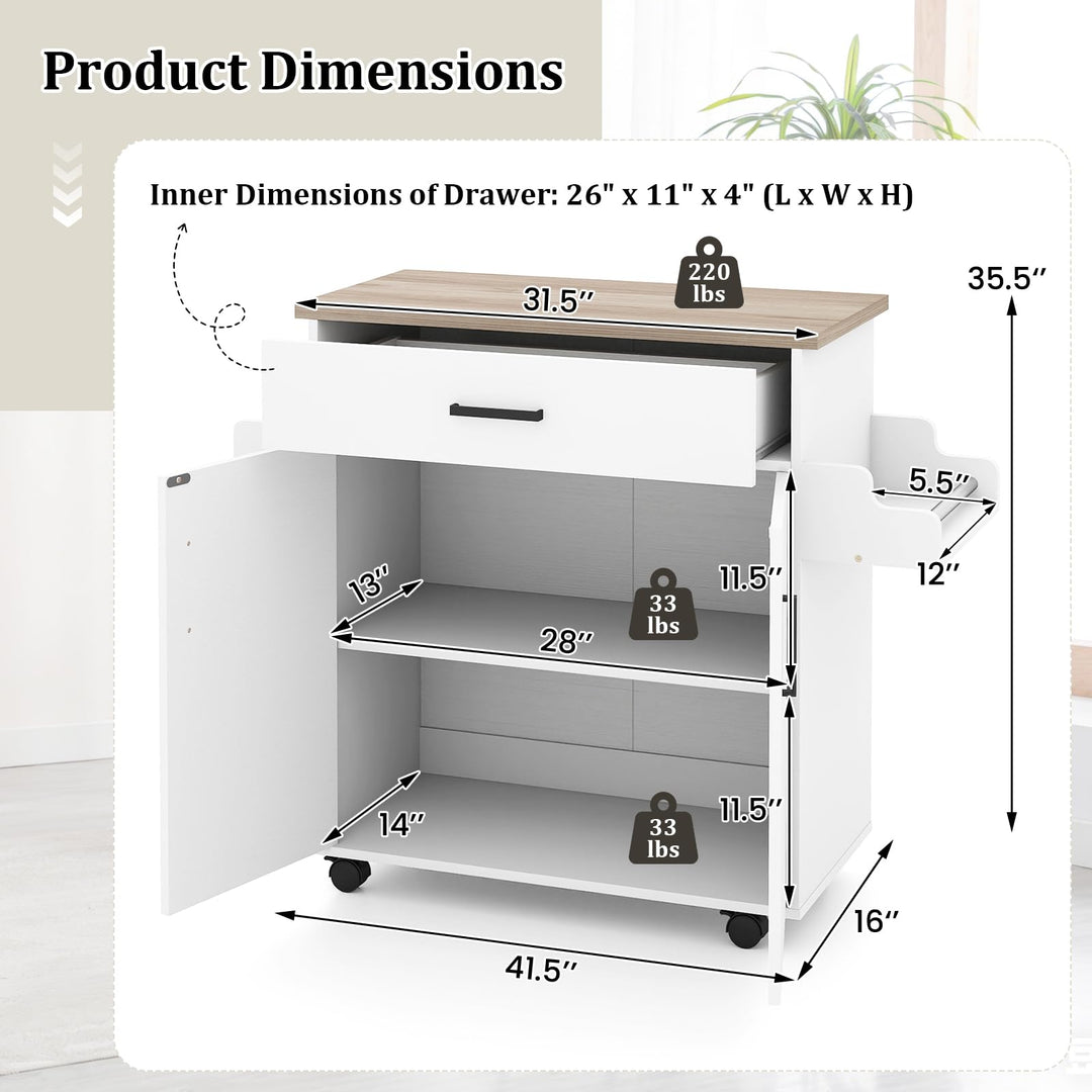 Giantex Kitchen Island with Storage 41.5" W Rolling Island Table