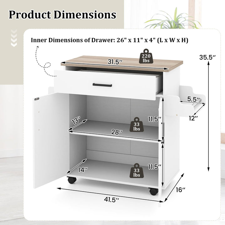 Giantex Kitchen Island with Storage 41.5" W Rolling Island Table