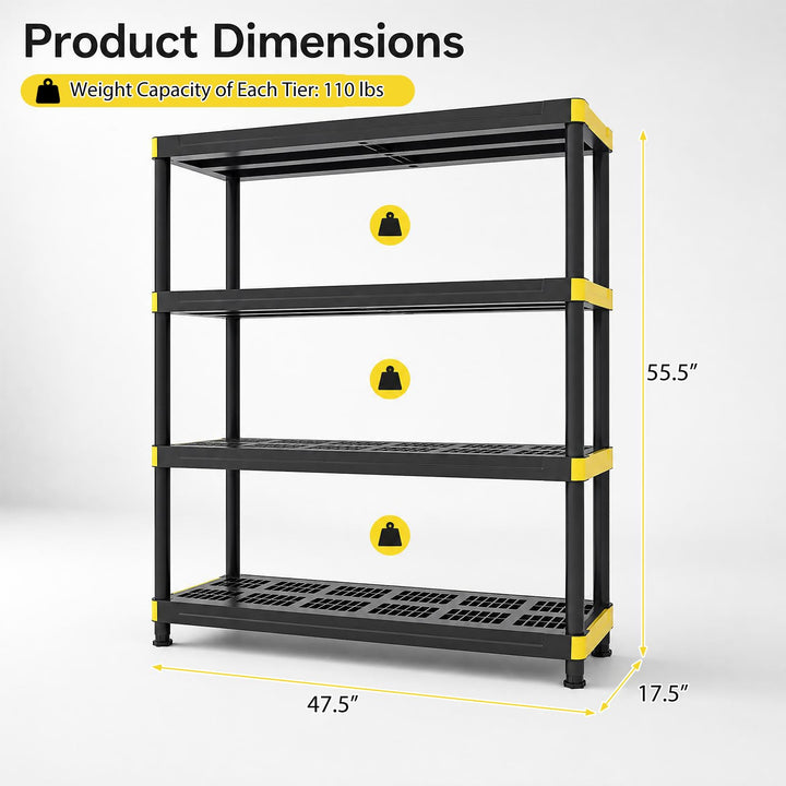 GIANTEX 4-Tier Plastic Storage Shelf with Anti-Tipping Kit &amp; Adjustable Feet