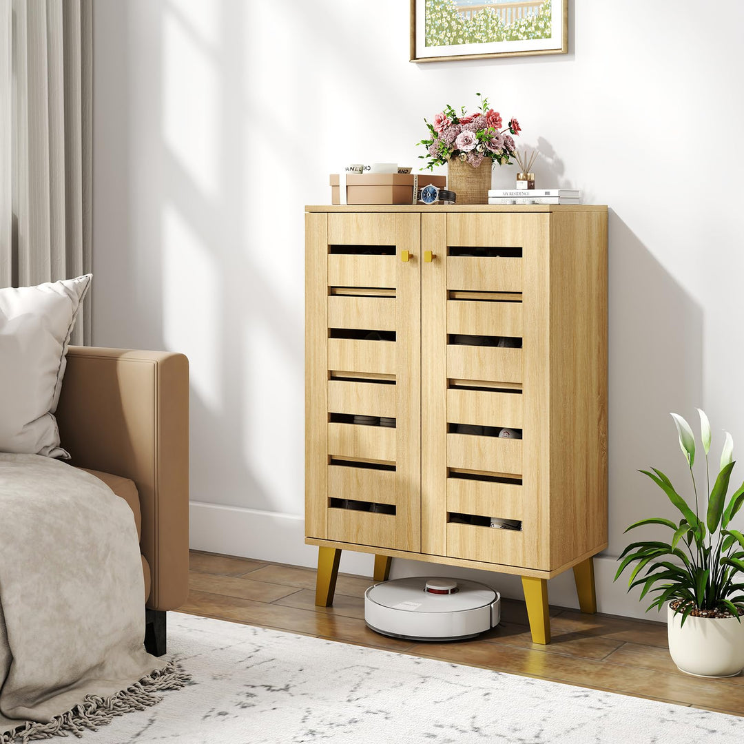 Giantex Shoe Cabinet with Doors 4-Tier Freestanding Shoe Organizer Cabinet