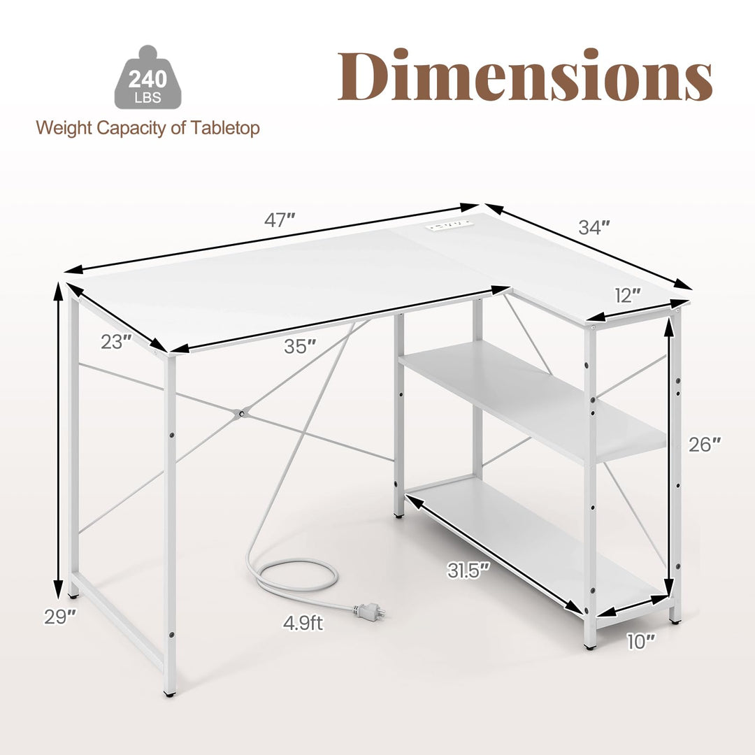 Giantex 47 Inch Reversible Computer Desk with Adjustable Storage Shelves and Metal Frame