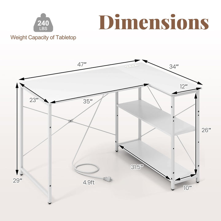 Giantex 47 Inch Reversible Computer Desk with Adjustable Storage Shelves and Metal Frame