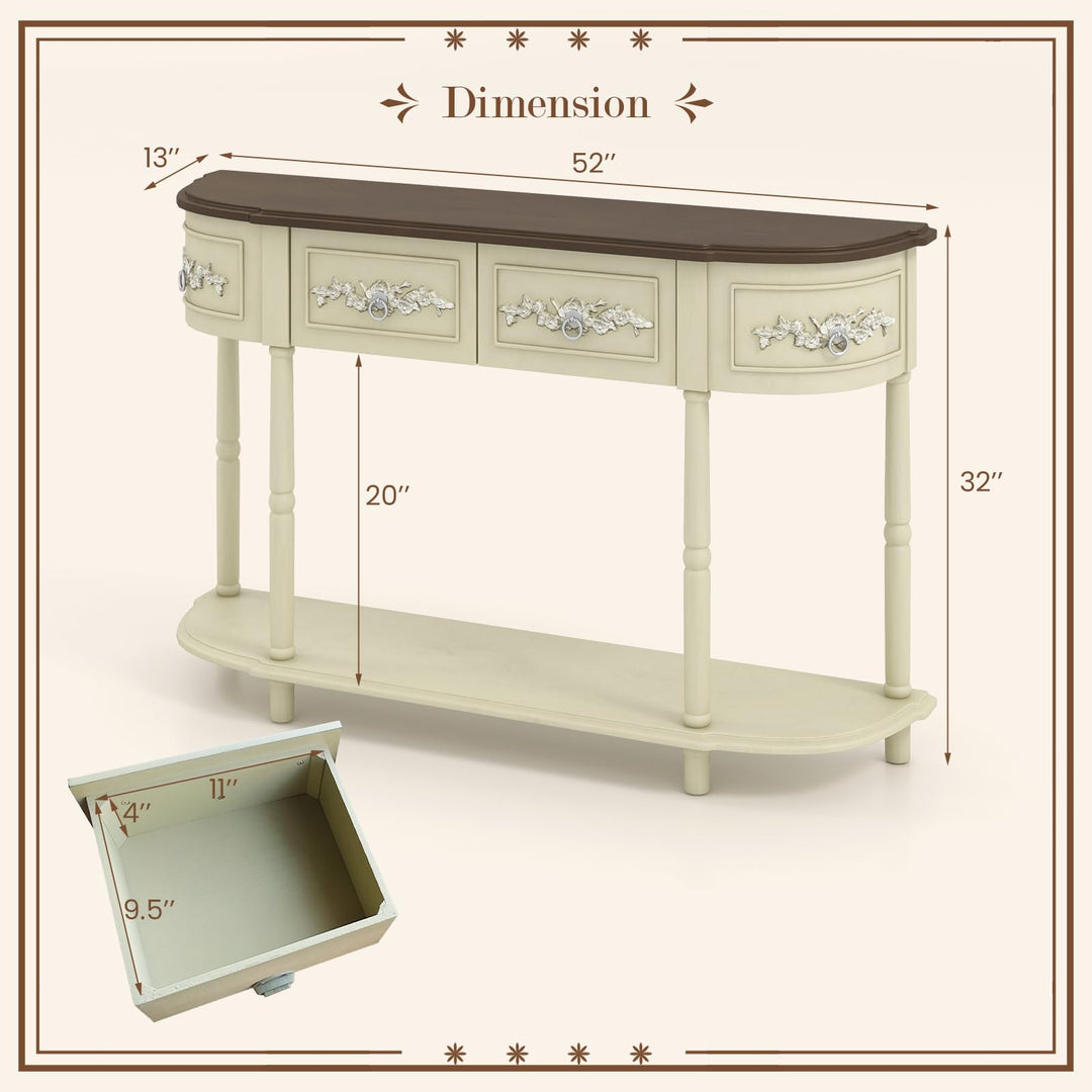 Giantex Retro Console Table with Drawers, 52" Long Narrow Sofa Table w/Open Shelf