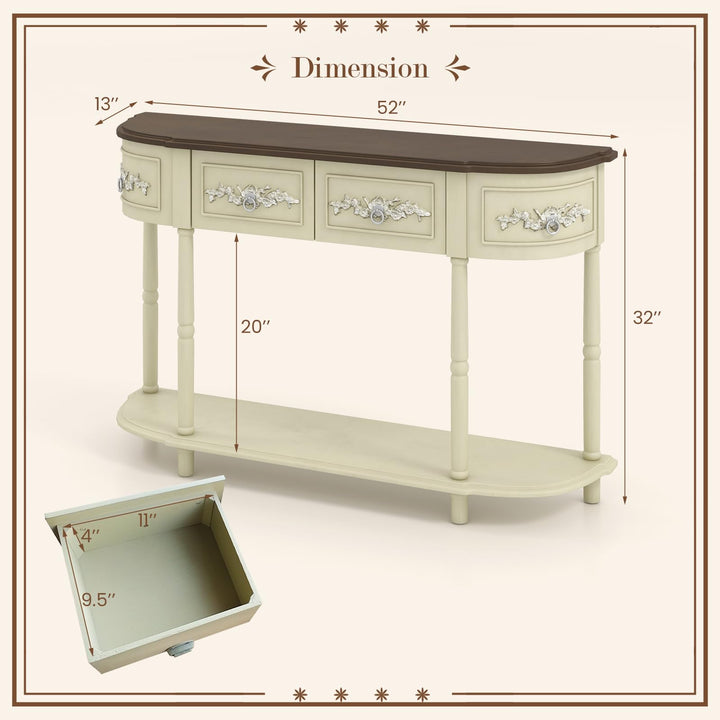 Giantex Retro Console Table with Drawers, 52" Long Narrow Sofa Table w/Open Shelf