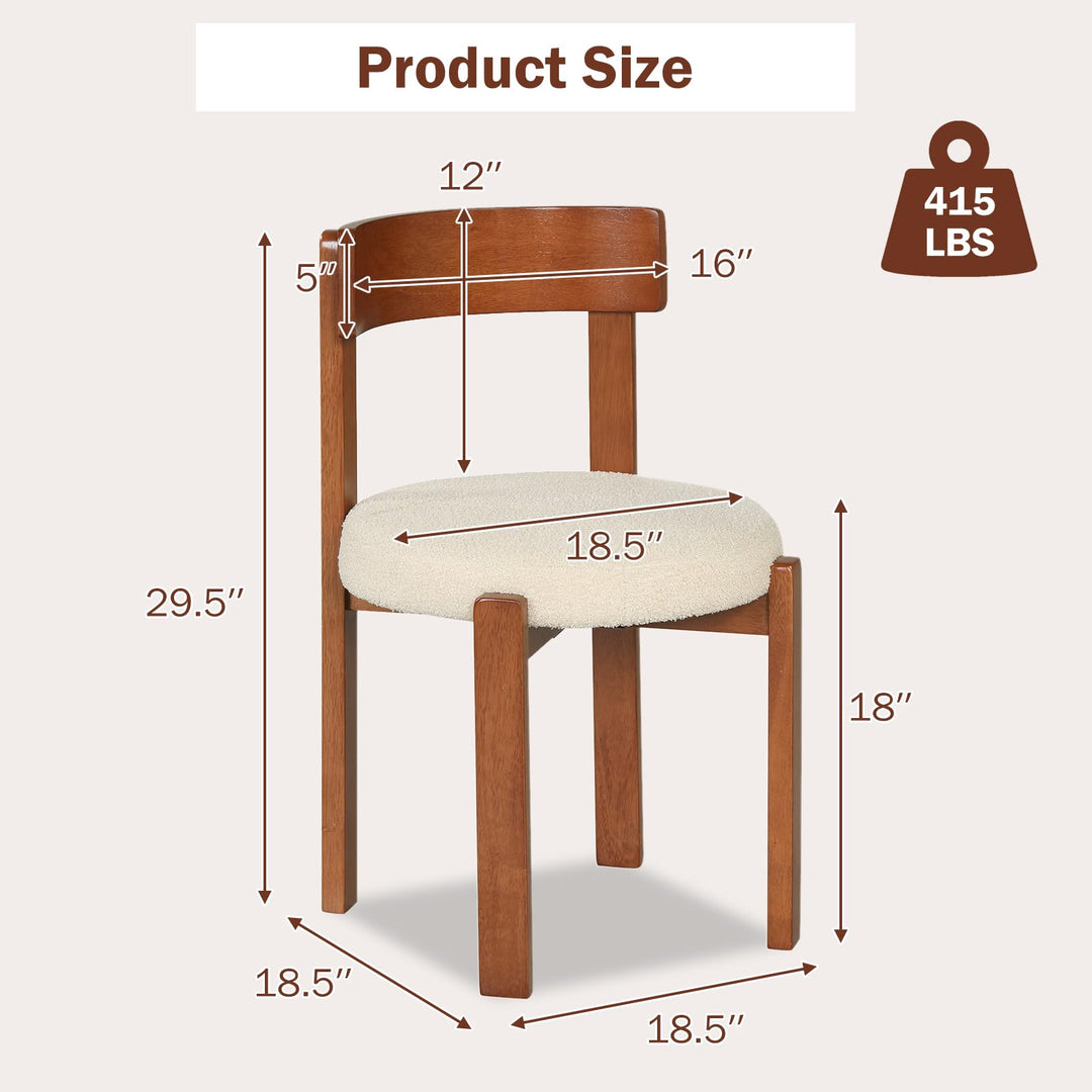 Giantex Wooden Dining Chairs Set of 2/4 Teddy Fleece Upholstered Boucle Kitchen Chair w/Curved Backrest