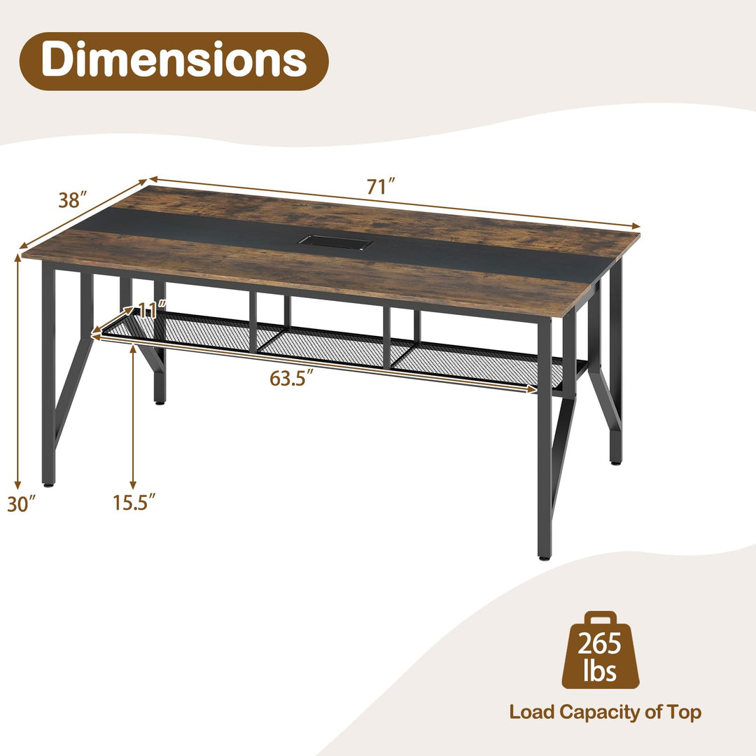 Giantex Rectangular Meeting Table with Mesh Storage Shelf and Cable Grommet