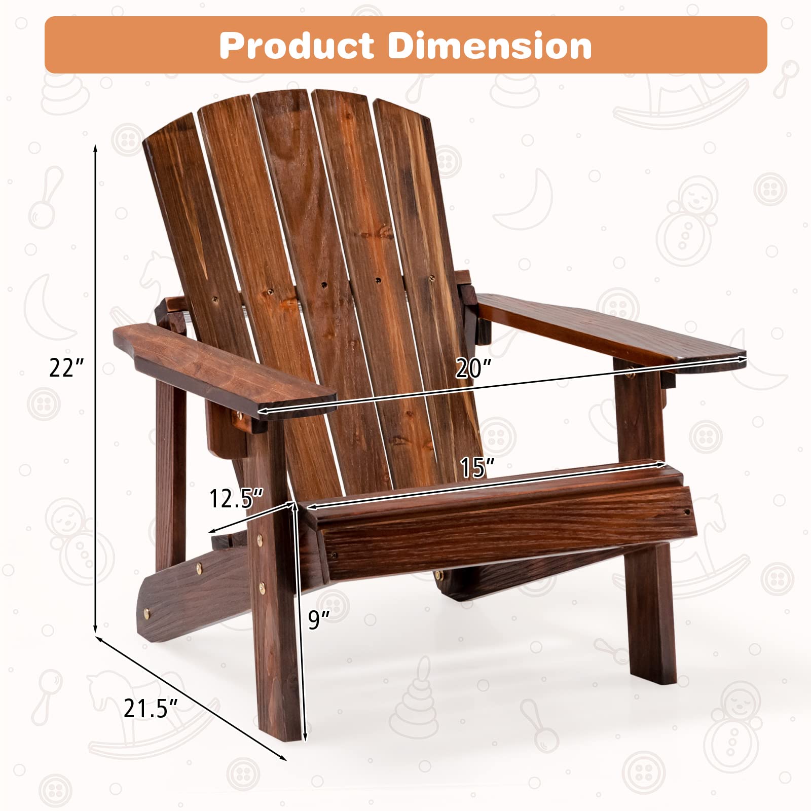 Giantex Wooden Kid's Adirondack Chair - All Weather Patio Chair with High Backrest, Arm Rest, 110 LBS Weight Capacity