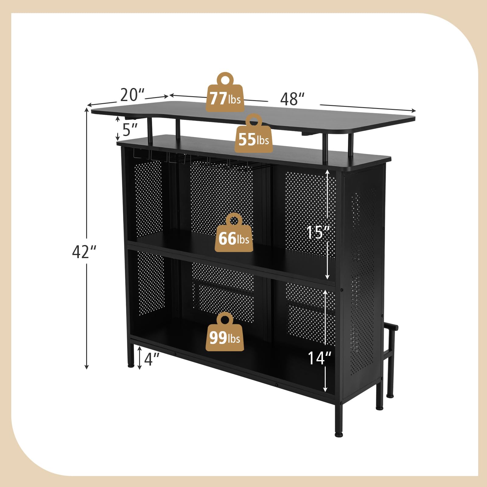 Giantex 4-Tier Home Bar Unit, Home Bar Cabinet w/ 2 Wine Storage Shelves & 6 Stemware Holders, Black