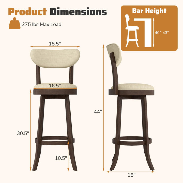 Giantex 30.5" Swivel Bar Stools Set for Kitchen Island Dining Room Pub