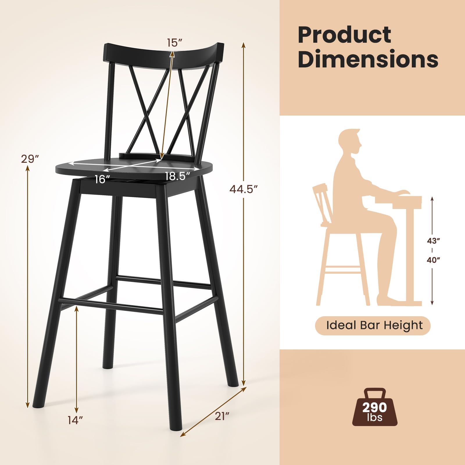 Giantex Windsor Bar Stools Set of 2/4(29"/24")