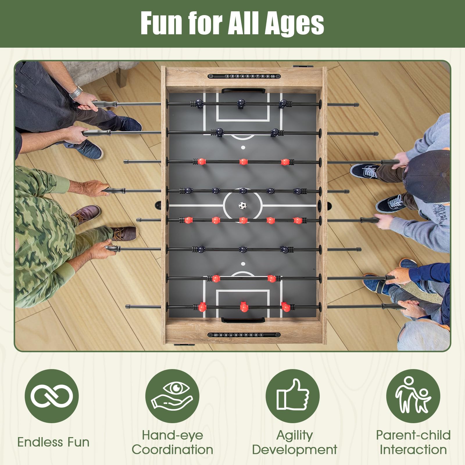Giantex 54" Foosball Table Adult Size, Full Size Arcade Soccer Table Game w/2 Balls & 2 Cup Holders