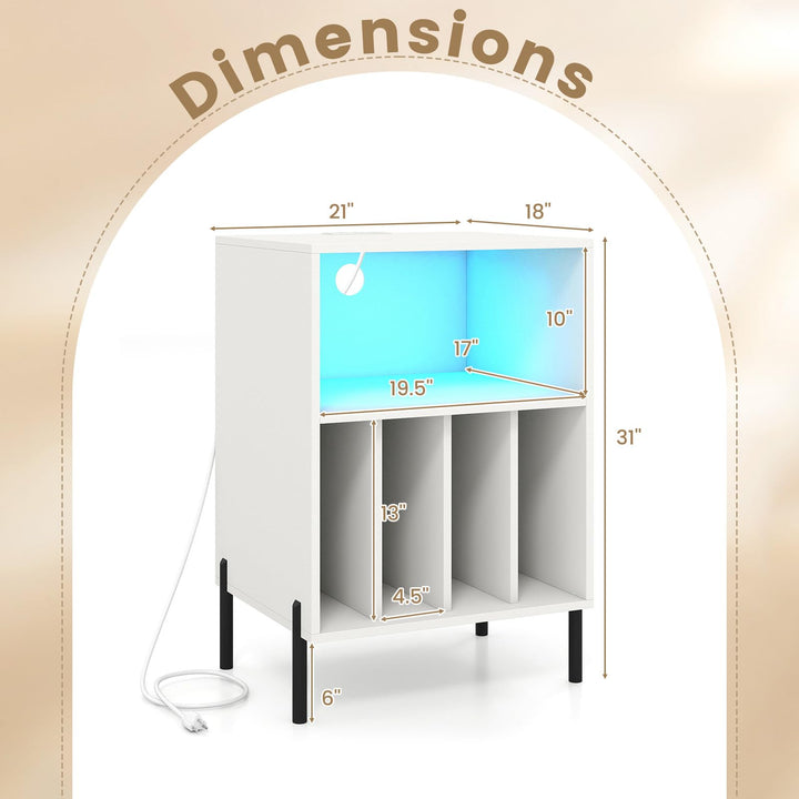 Giantex Record Player Stand with LED Lights & Charging Station