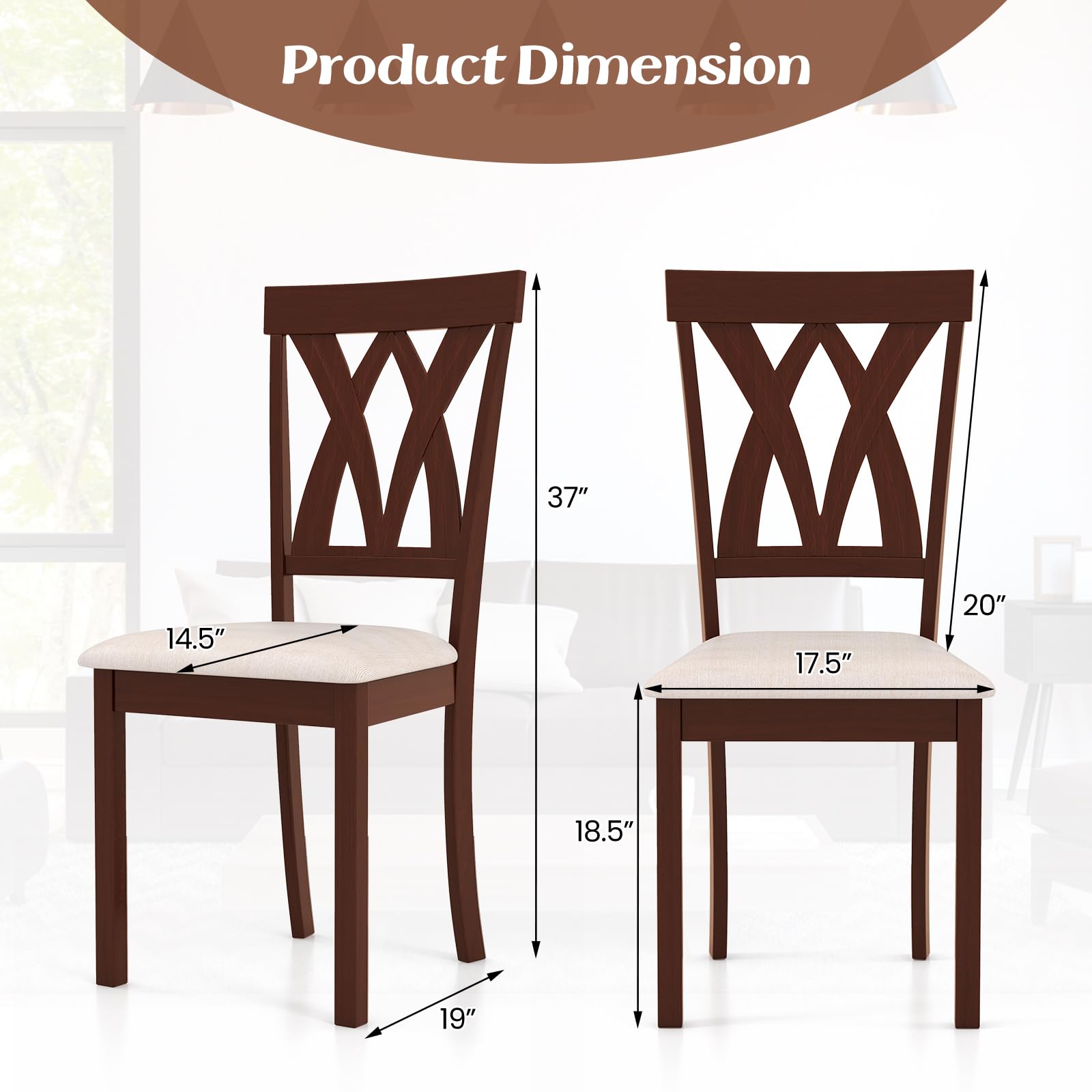 Giantex Wood Dining Chair, Wooden Kitchen Chairs with Upholstered Seat