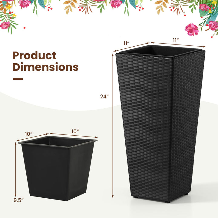 Giantex Set of 2 Rattan Tall Plant Pots with Detachable Plastic Liners