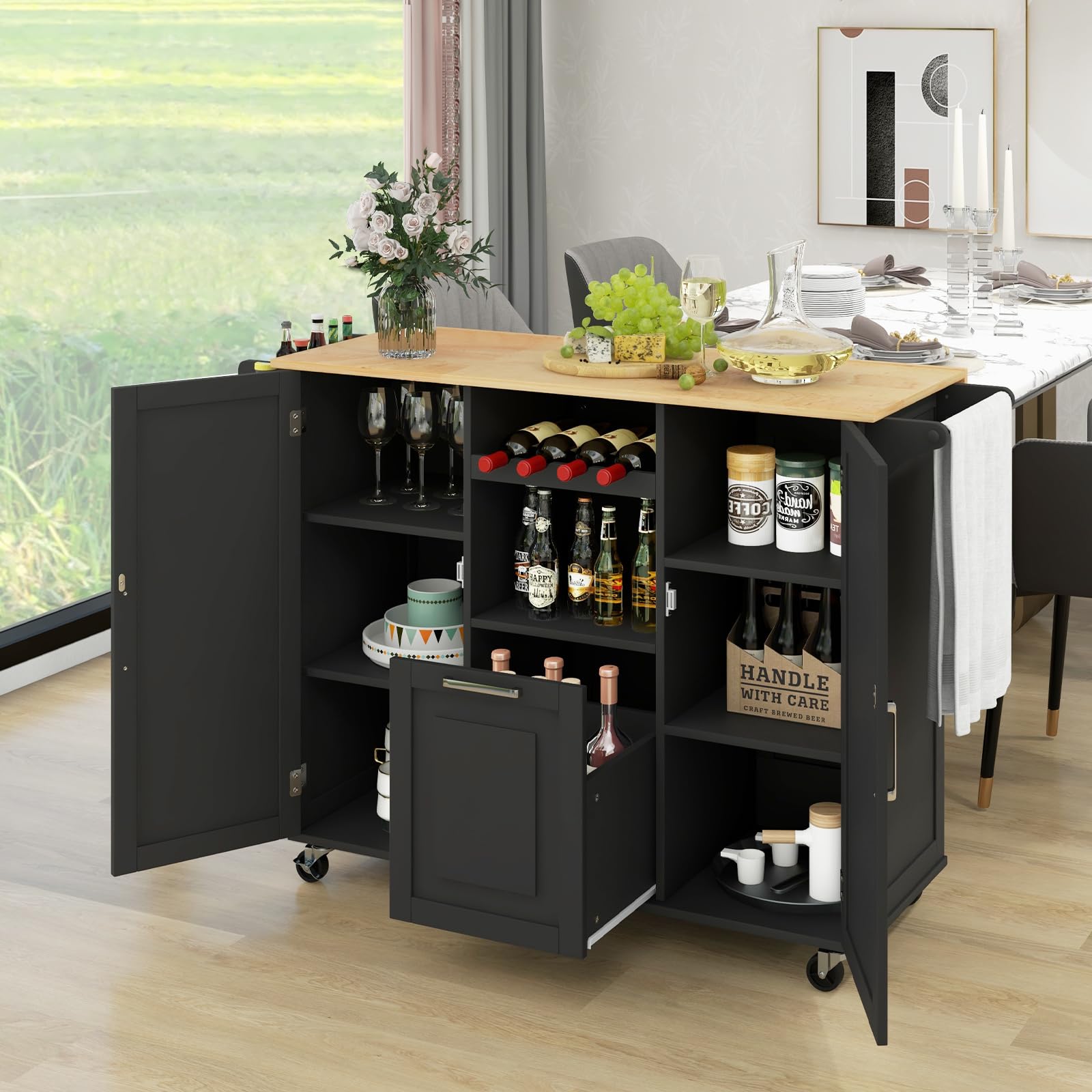 Mobile Kitchen Island, Black - Giantex