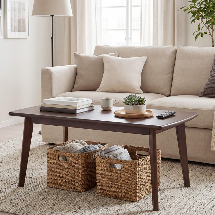 Giantex 34.5" Solid Wood Coffee Table with Tapered Legs