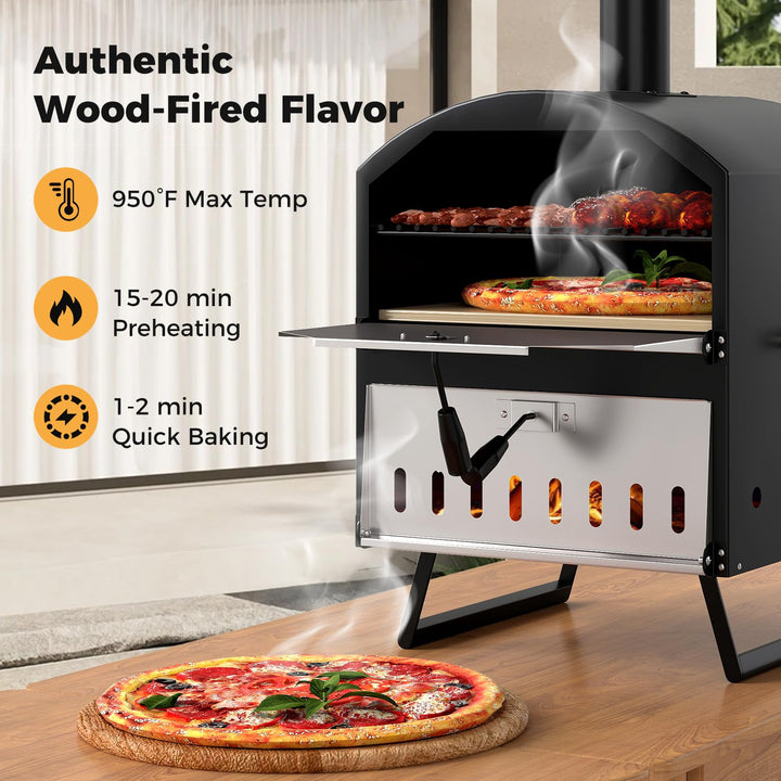 Giantex Wood Fired Outdoor Pizza Oven with 16-Inch Pizza Stone