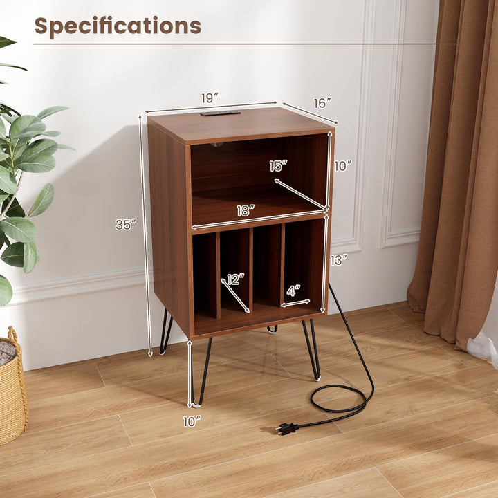 Giantex Record Player Stand with Charging Station Turntable Cabinet with Record Storage & Metal Legs