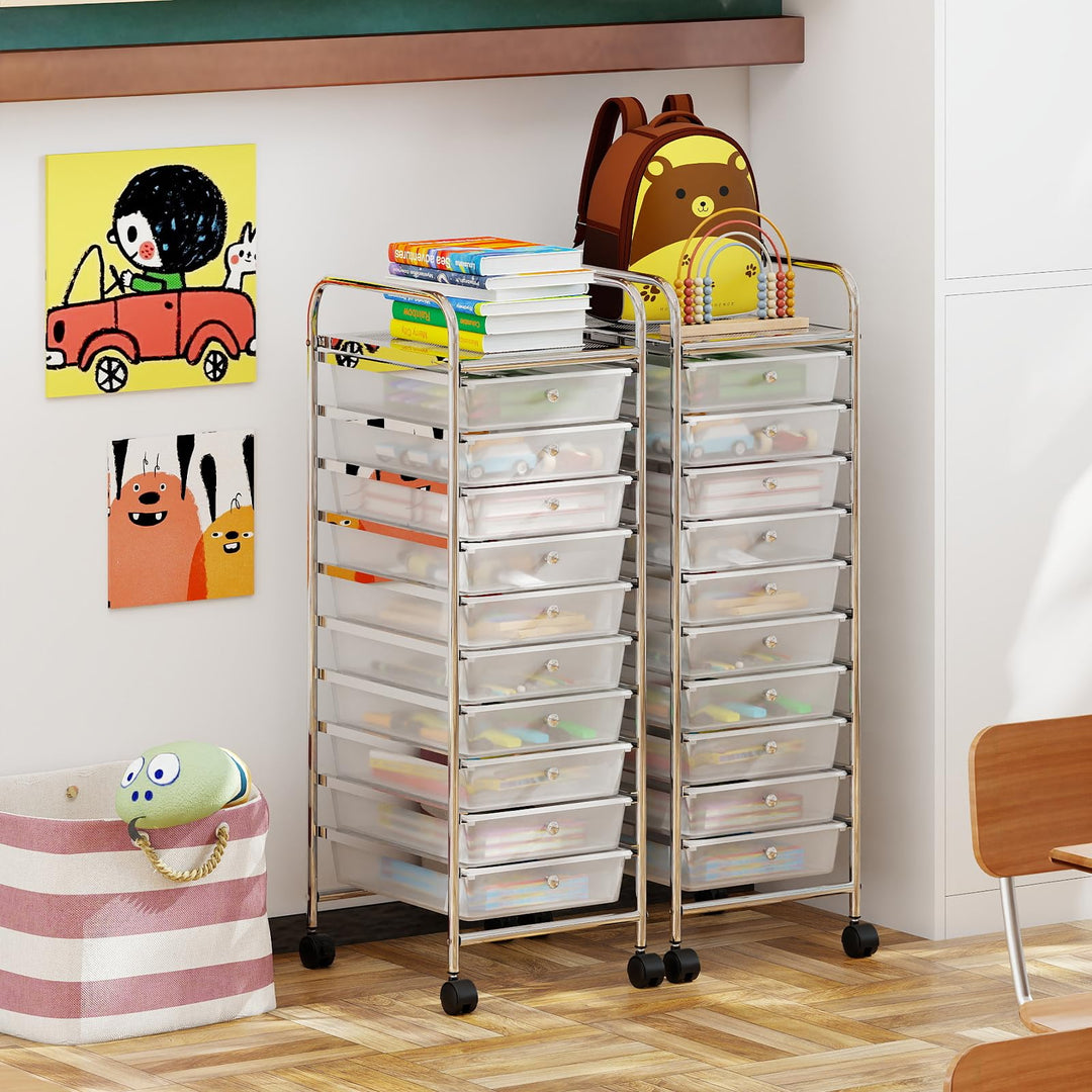 Giantex 10-Drawer Rolling Storage Cart with Metal Frame and Lockable Universal Wheels