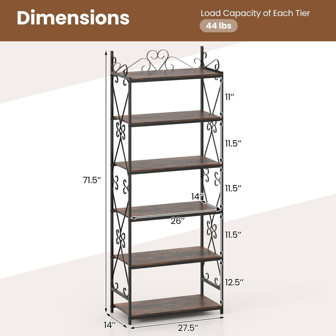 Giantex 6-Tier Bookshelf Industrial Bookcase with 2 Anti-Tipping Kits and Metal Frame