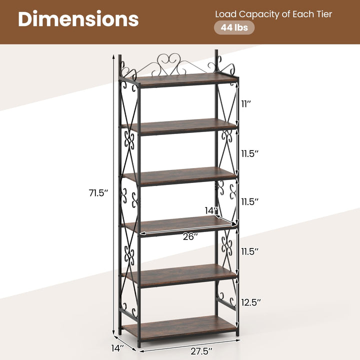 Giantex 6-Tier Bookshelf Industrial Bookcase with 2 Anti-Tipping Kits and Metal Frame