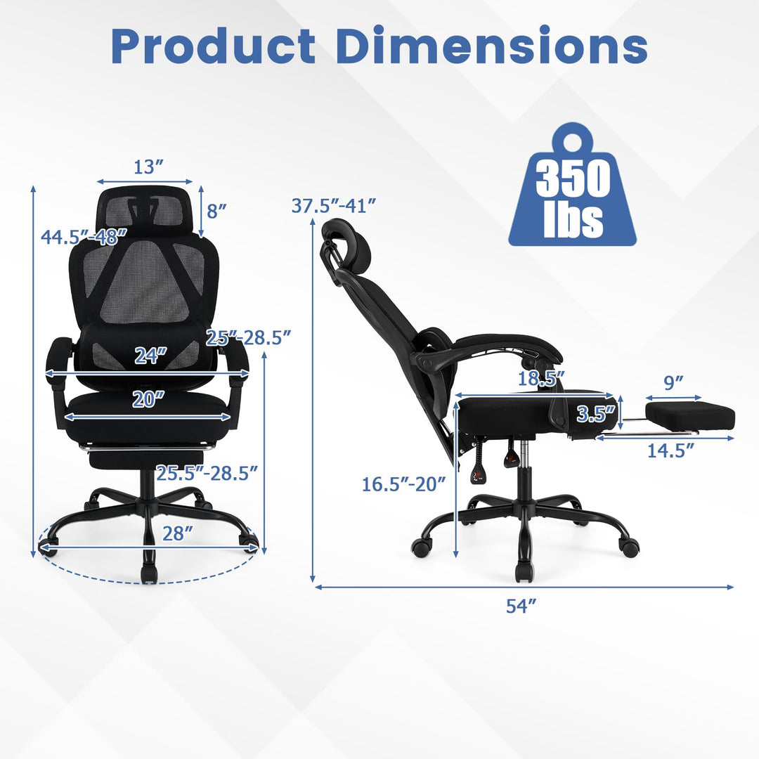 Giantex Mesh Office Chair with Retractable Footrest 135° Tilting Backrest