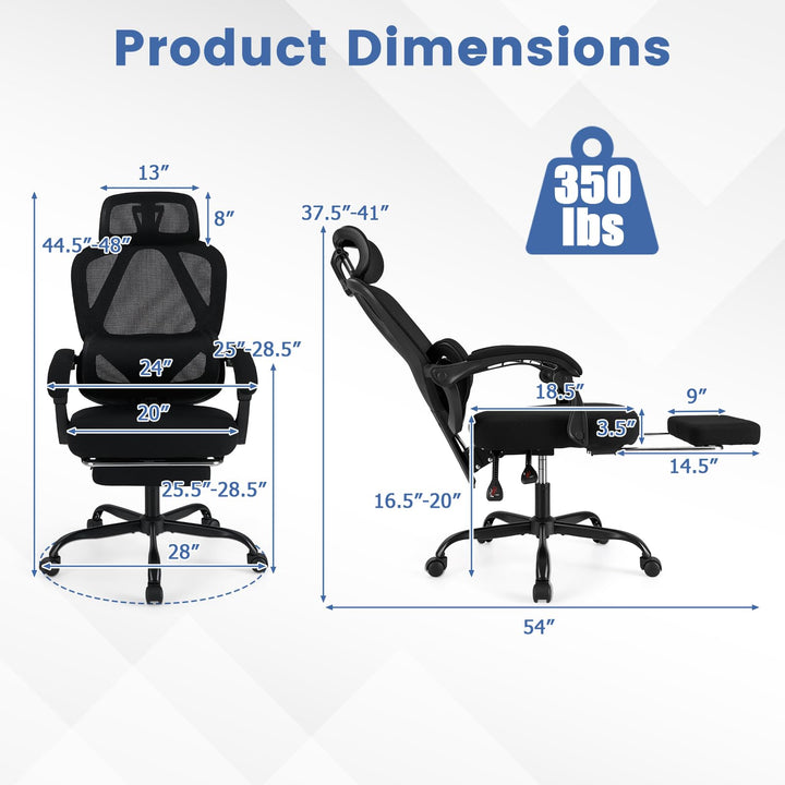 Giantex Mesh Office Chair with Retractable Footrest 135° Tilting Backrest