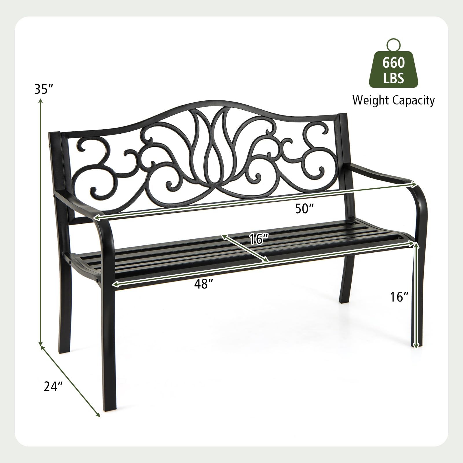 Giantex 50 Inches Outdoor Bench with Floral Pattern